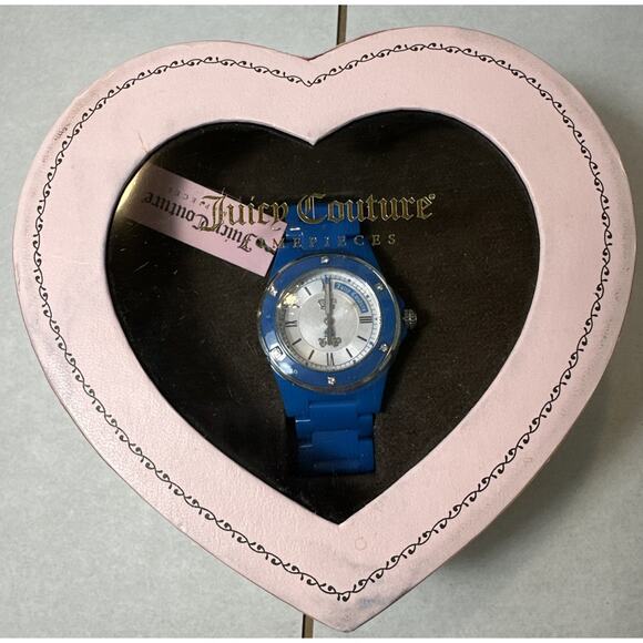 Rare NEW Juicy Couture Watch Women 36mm Blue White Dial Bling Bezel NWT in box main image 9